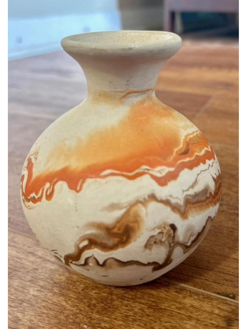 Vintage Navajo Pottery Vase with Earth Tone Swirls
